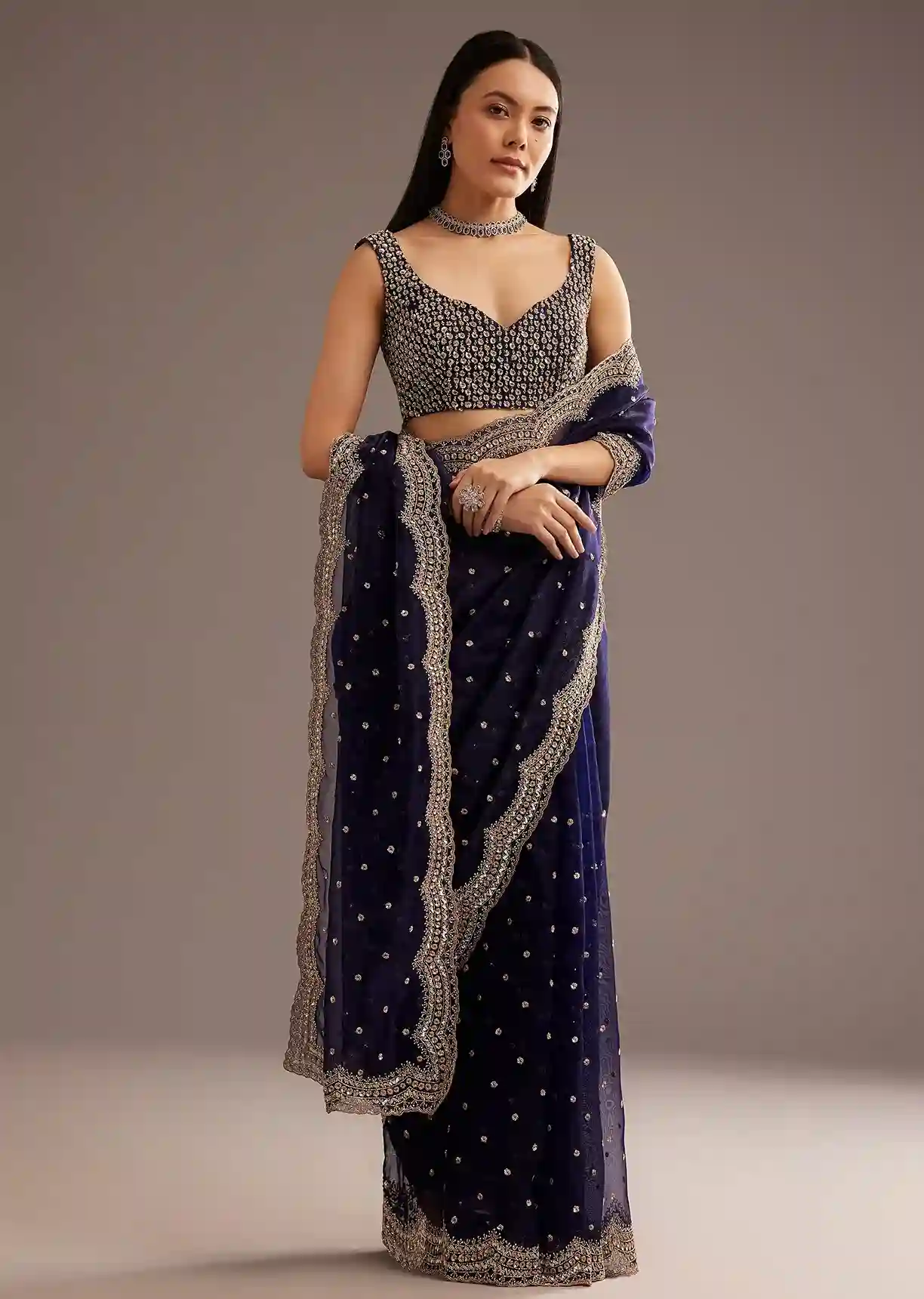 Midnight Reserve Organza Tissue Saree with Sequin & Cutdana Embroidery – Elite Glamour Portfolio - Image 5