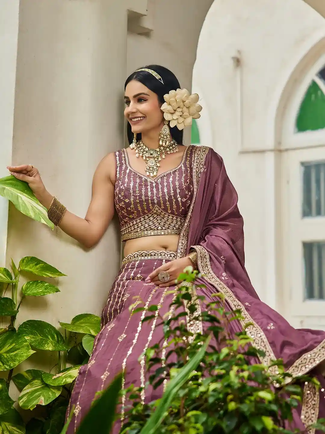 Regal Mauve Embroidered Lehenga Choli Set – A Royal Affair in Every Thread - Image 3