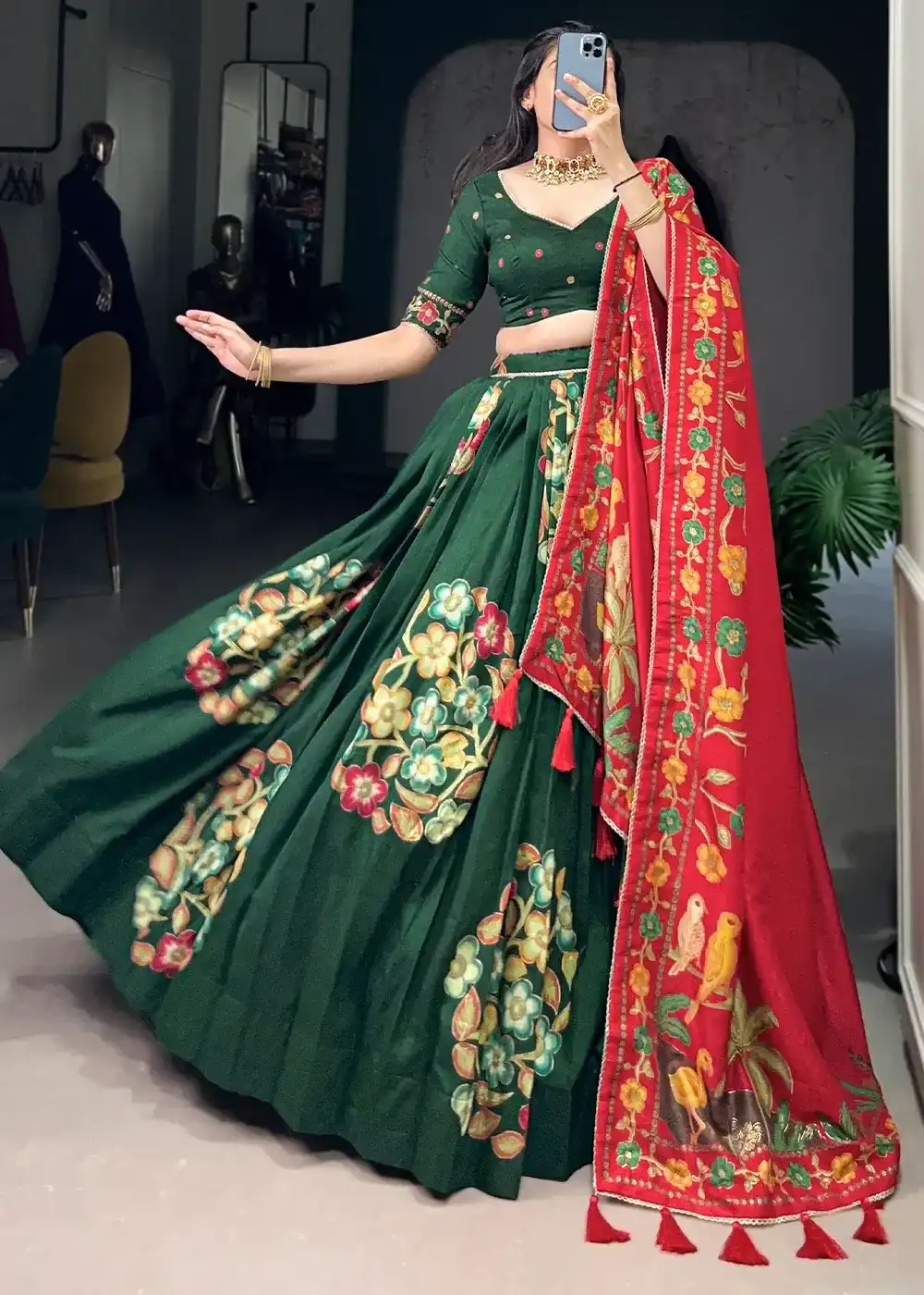 Regal Maroon & Mustard Chaniya Choli Ensemble - Image 3