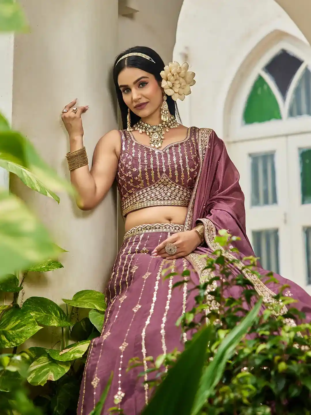 Regal Mauve Embroidered Lehenga Choli Set – A Royal Affair in Every Thread - Image 4