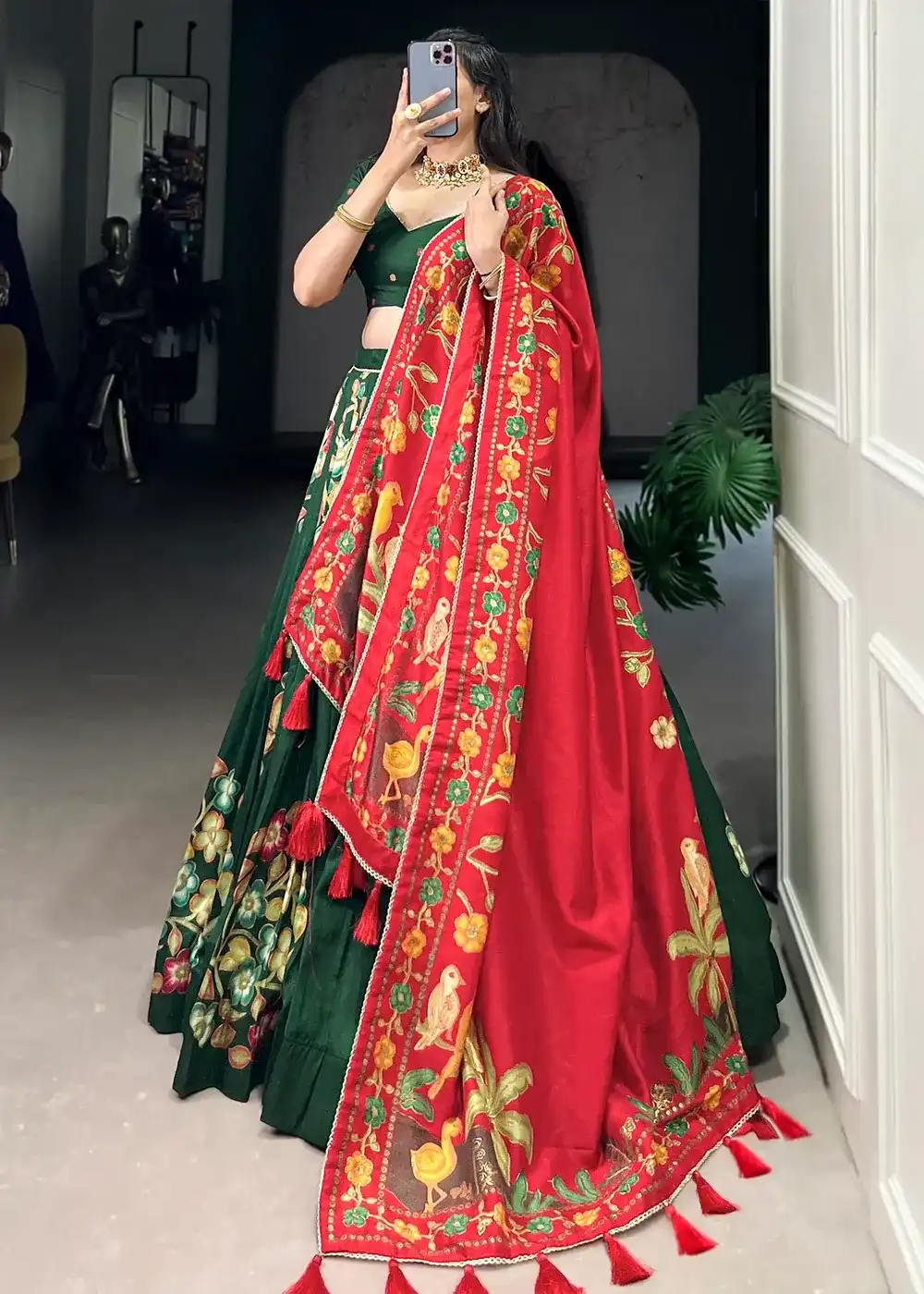 Regal Maroon & Mustard Chaniya Choli Ensemble - Image 4