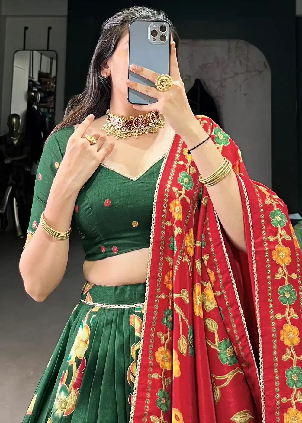 Regal Maroon & Mustard Chaniya Choli Ensemble - Image 5