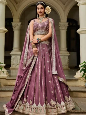 Regal Mauve Embroidered Lehenga Choli Set – A Royal Affair in Every Thread