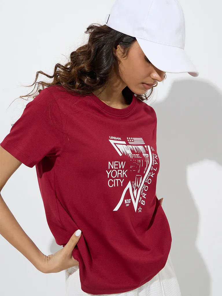 Women’s Maroon “New York City Brooklyn” Graphic Crop T-Shirt - Image 4