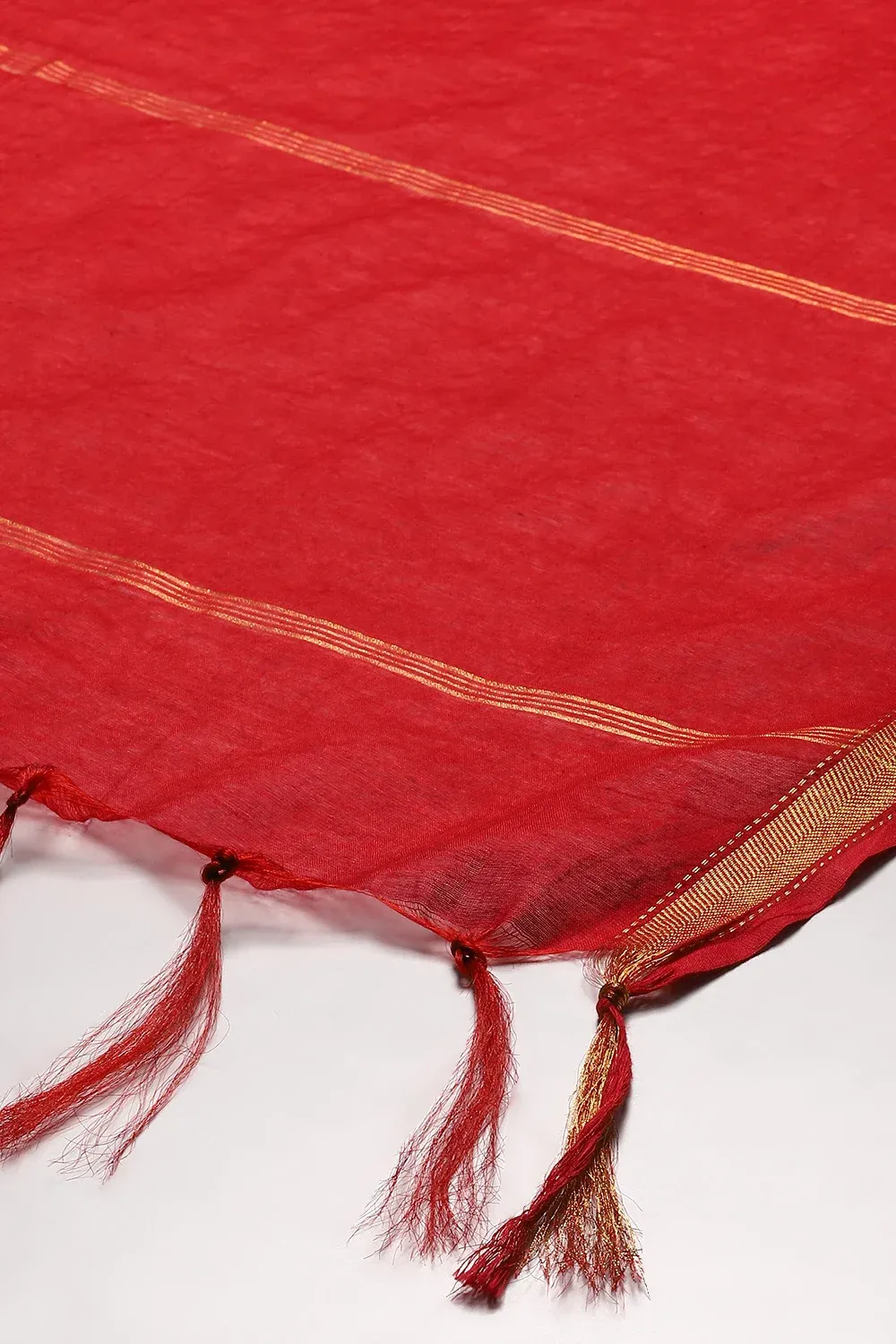 Regal Scarlet Heritage Dupatta – Luxurious Handwoven Charm with Gold Border Finish - Image 2