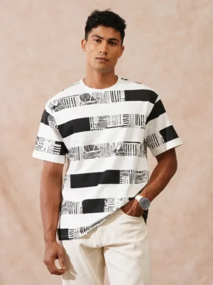 Men’s Black & White Abstract Stripe T-Shirt