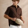Men’s Solid Coffee Brown Casual Short Sleeve Shirt