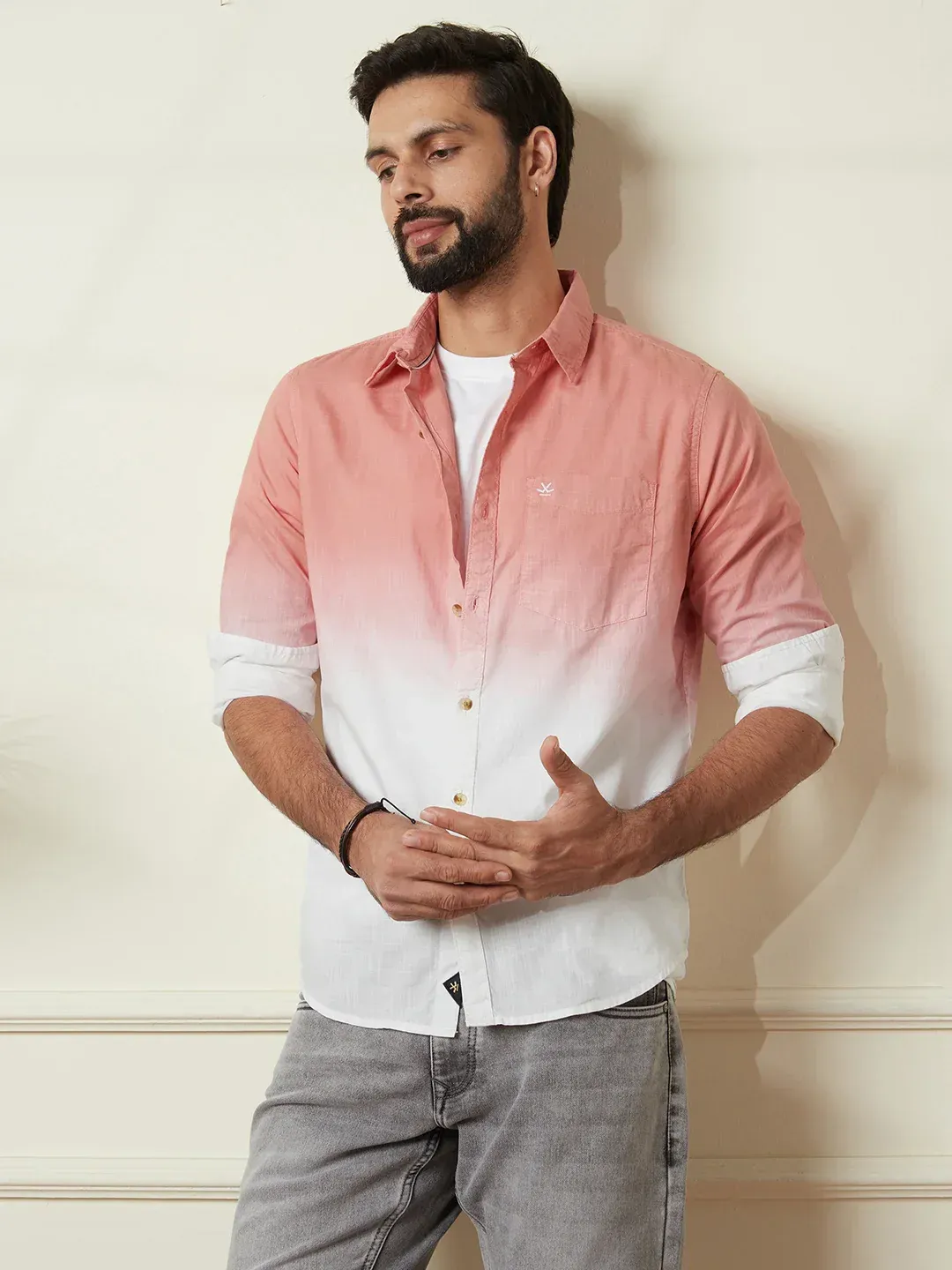 Men’s Pink & White Ombre Casual Shirt