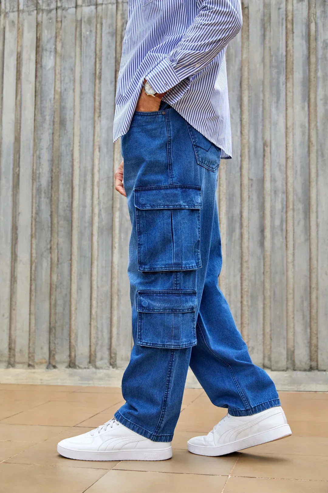 Blue Denim Cargo Jeans