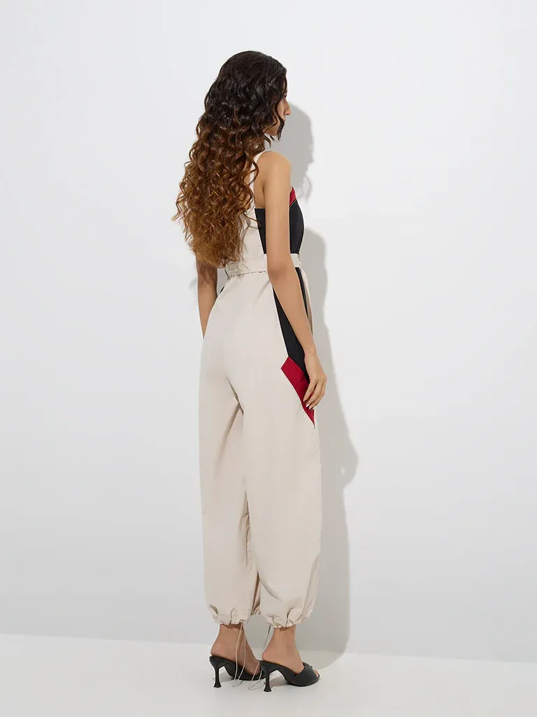 Powerline Colorblock Belted Jumpsuit – Ecru - Image 2