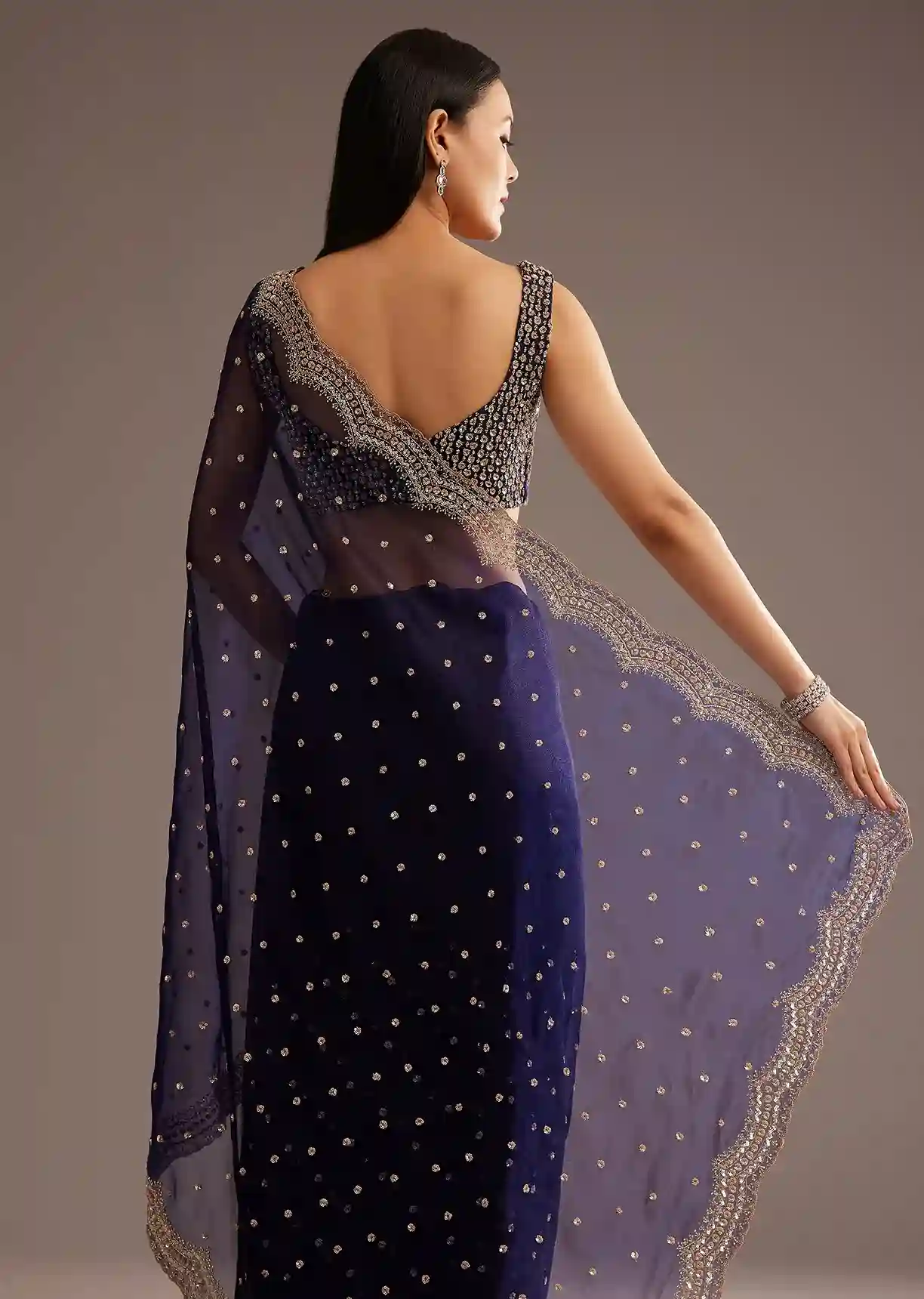 Midnight Reserve Organza Tissue Saree with Sequin & Cutdana Embroidery – Elite Glamour Portfolio - Image 3