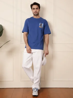 Men’s Blue Oversized Graphic Printed T-Shirt