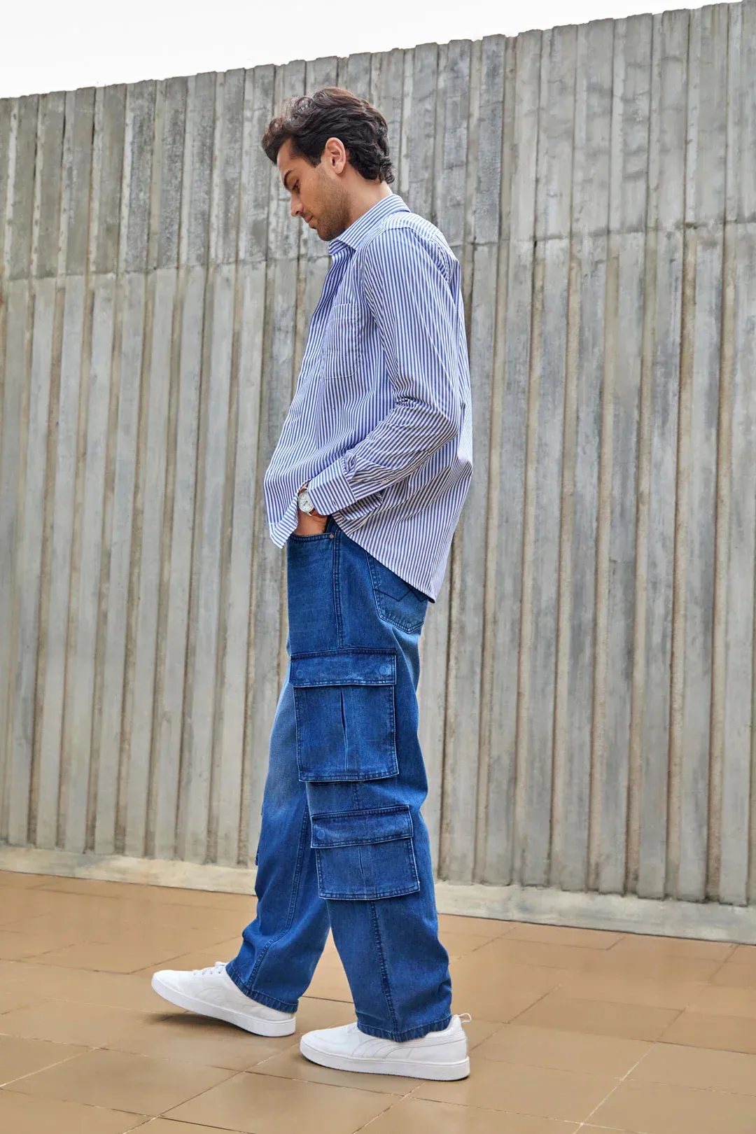 Blue Denim Cargo Jeans - Image 2