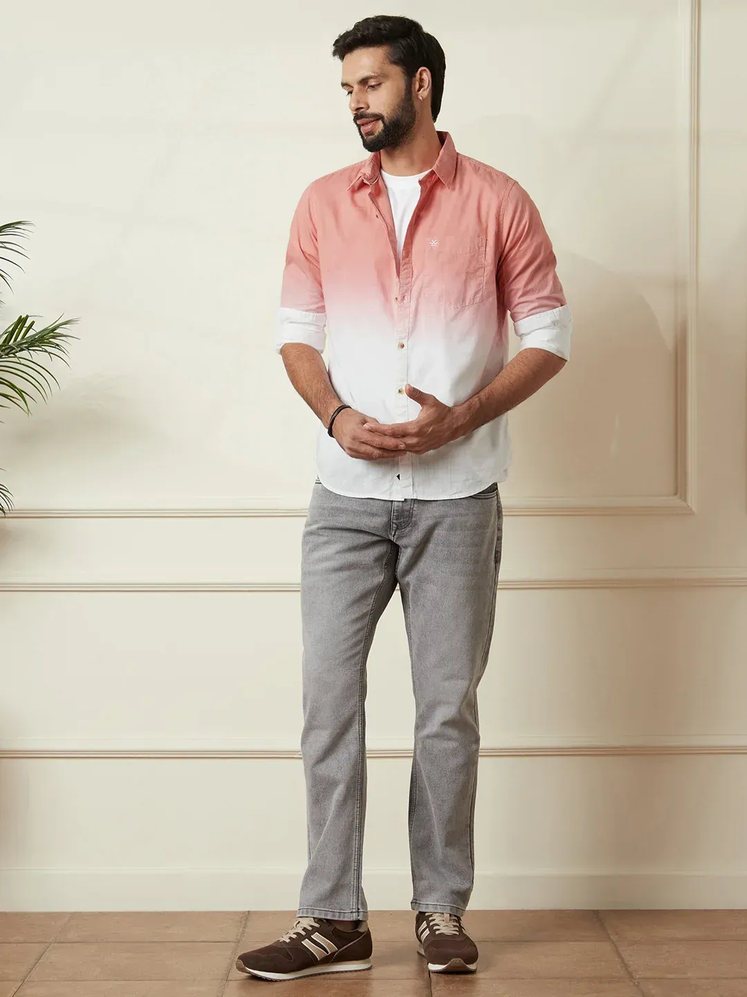 Men’s Pink & White Ombre Casual Shirt - Image 2