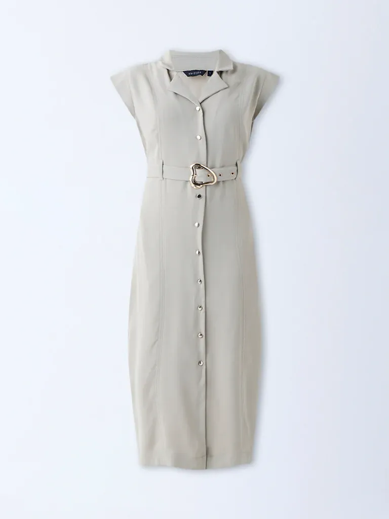 Capital Gains Belted Shirt Midi Dress – Ivory - Image 2