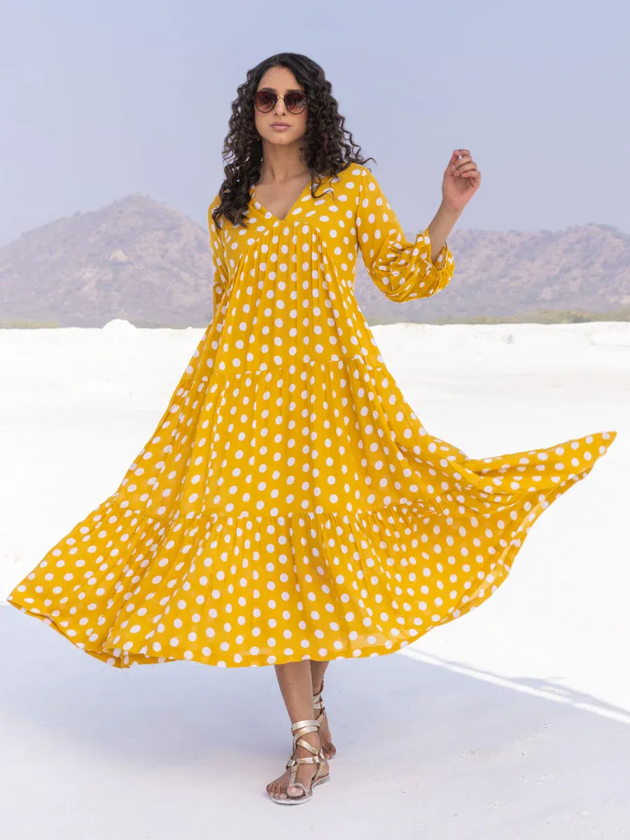 Sunshine Yellow Polka Dot Maxi Dress – Breezy Bohemian Trend with Premium Comfort