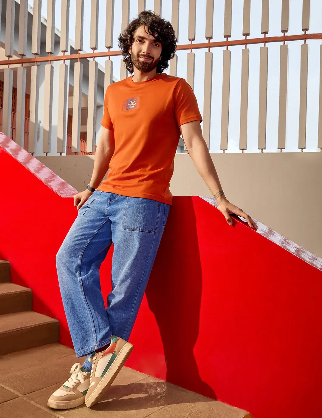 Men’s Rust Orange T-Shirt with Subtle Center Graphic - Image 2