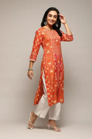 Radiant Sunset Luxe Cotton Kurta – Contemporary Ethnic Charm in Premium Orange Print