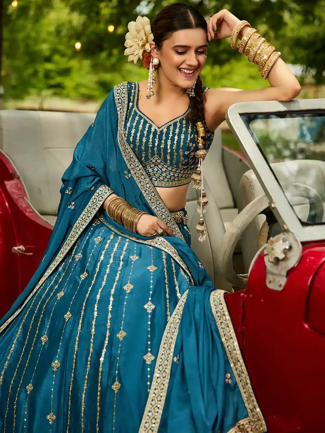 Elegant Teal Blue Embroidered Lehenga Choli Set – Radiate Grace and Grandeur - Image 2