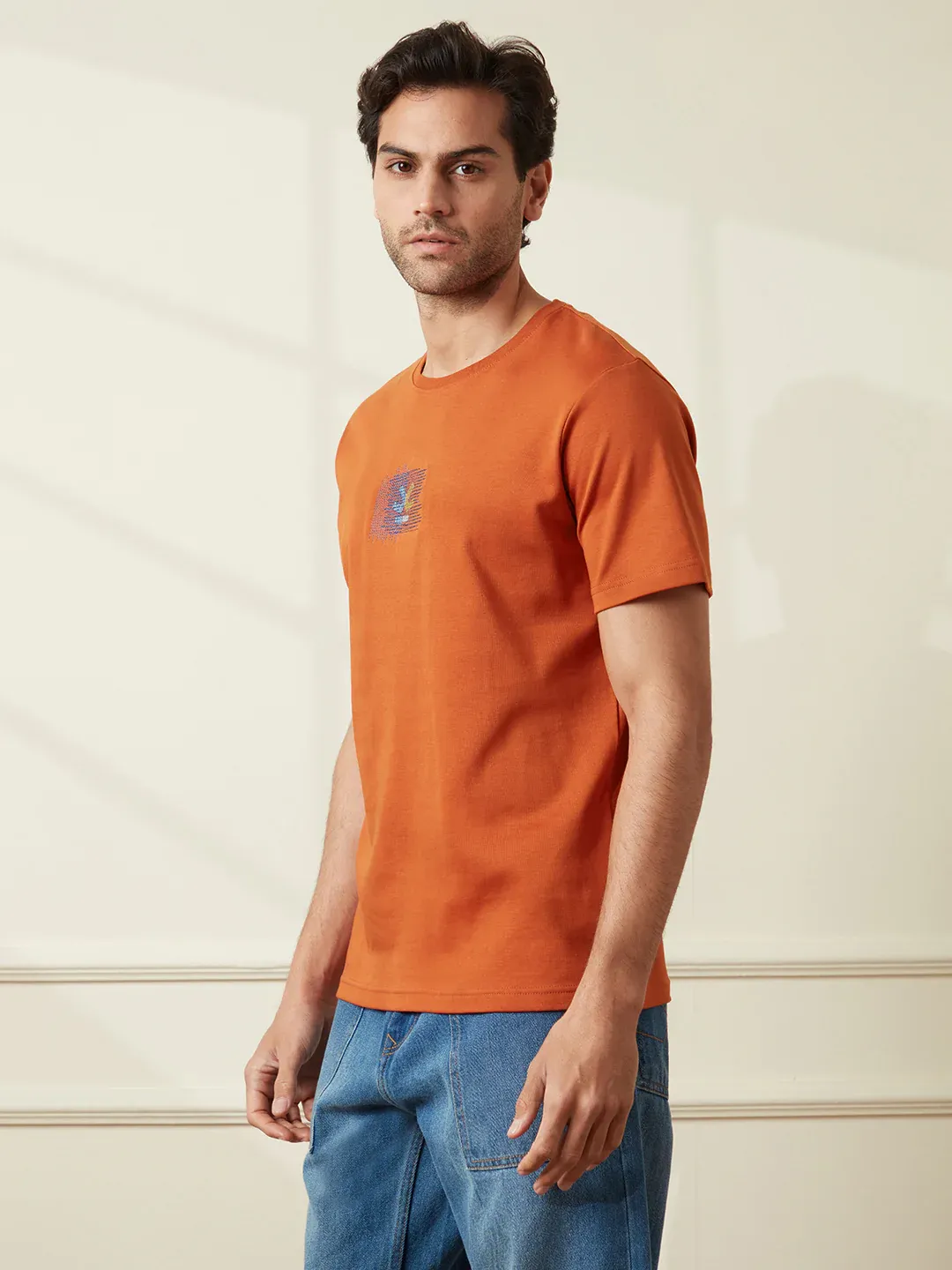 Men’s Rust Orange T-Shirt with Subtle Center Graphic - Image 3