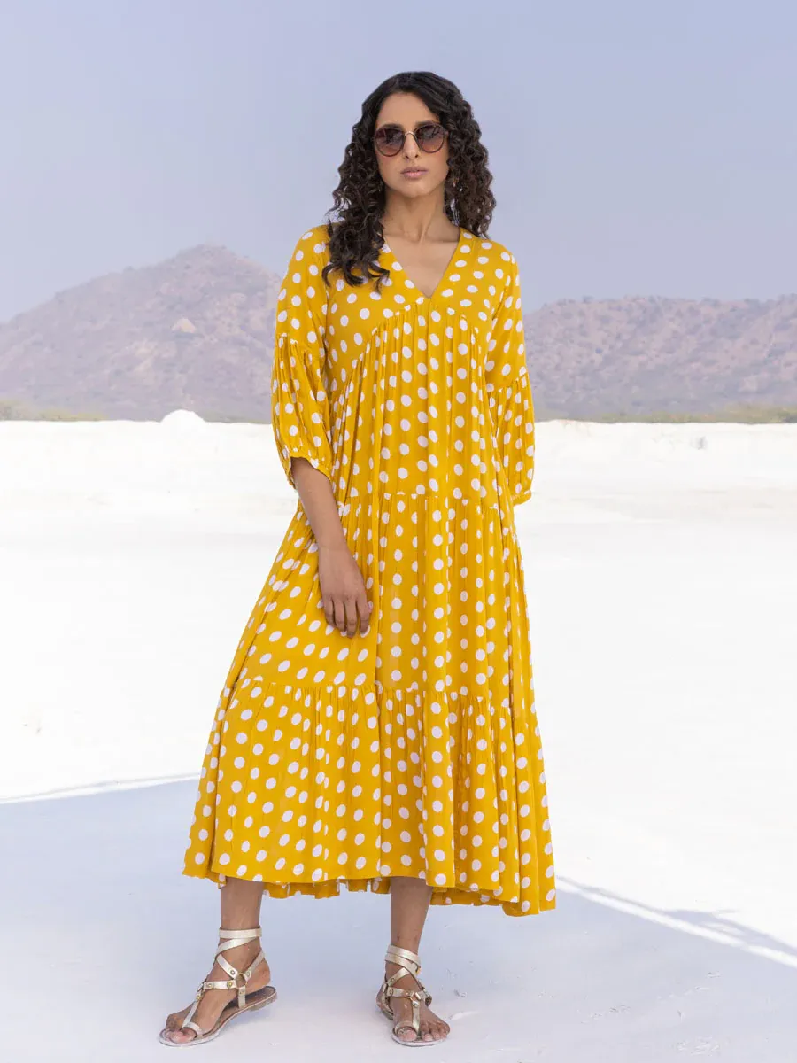 Sunshine Yellow Polka Dot Maxi Dress – Breezy Bohemian Trend with Premium Comfort - Image 3