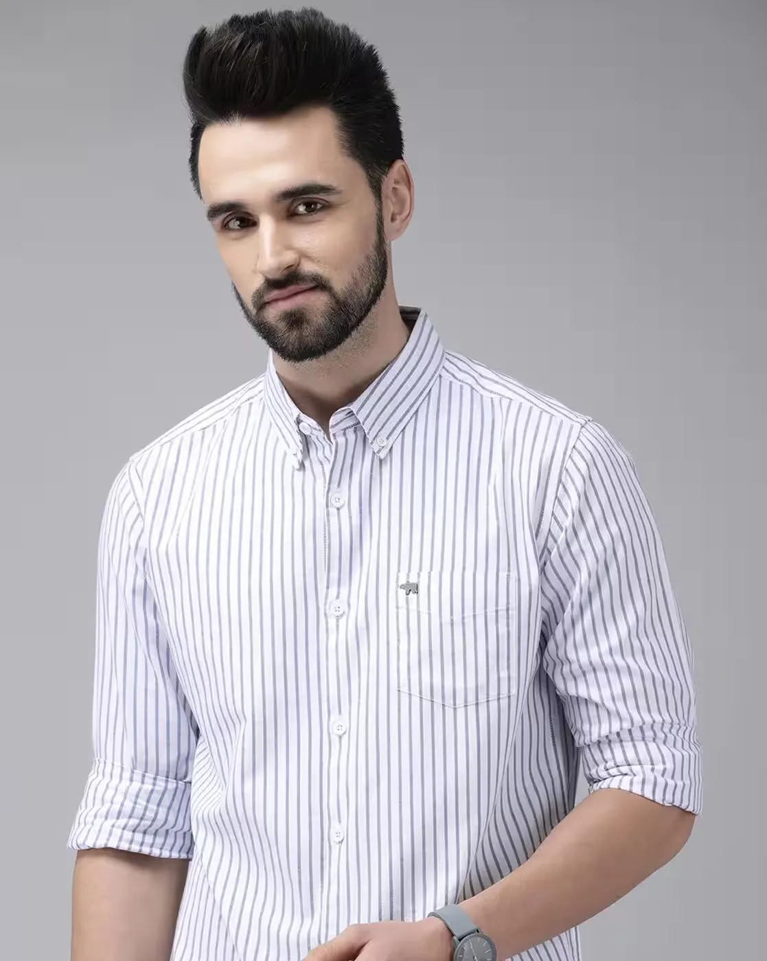 Classic White & Blue Pinstripe Button-Down Shirt — Timeless Elegance for Every Occasion