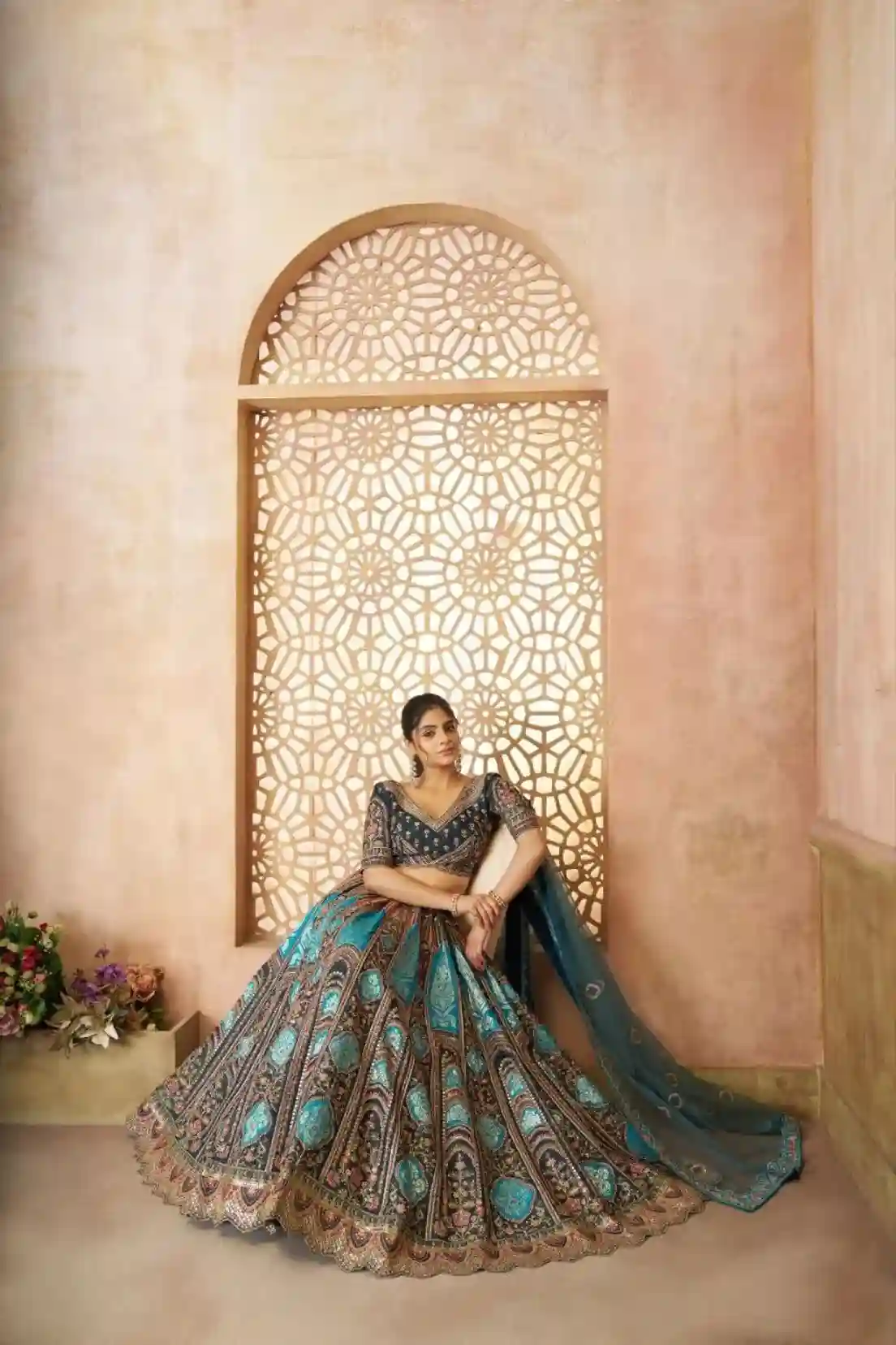 Royal Blue & Teal Banarasi Lehenga Choli – A Celebration of Regal Craftsmanship - Image 2