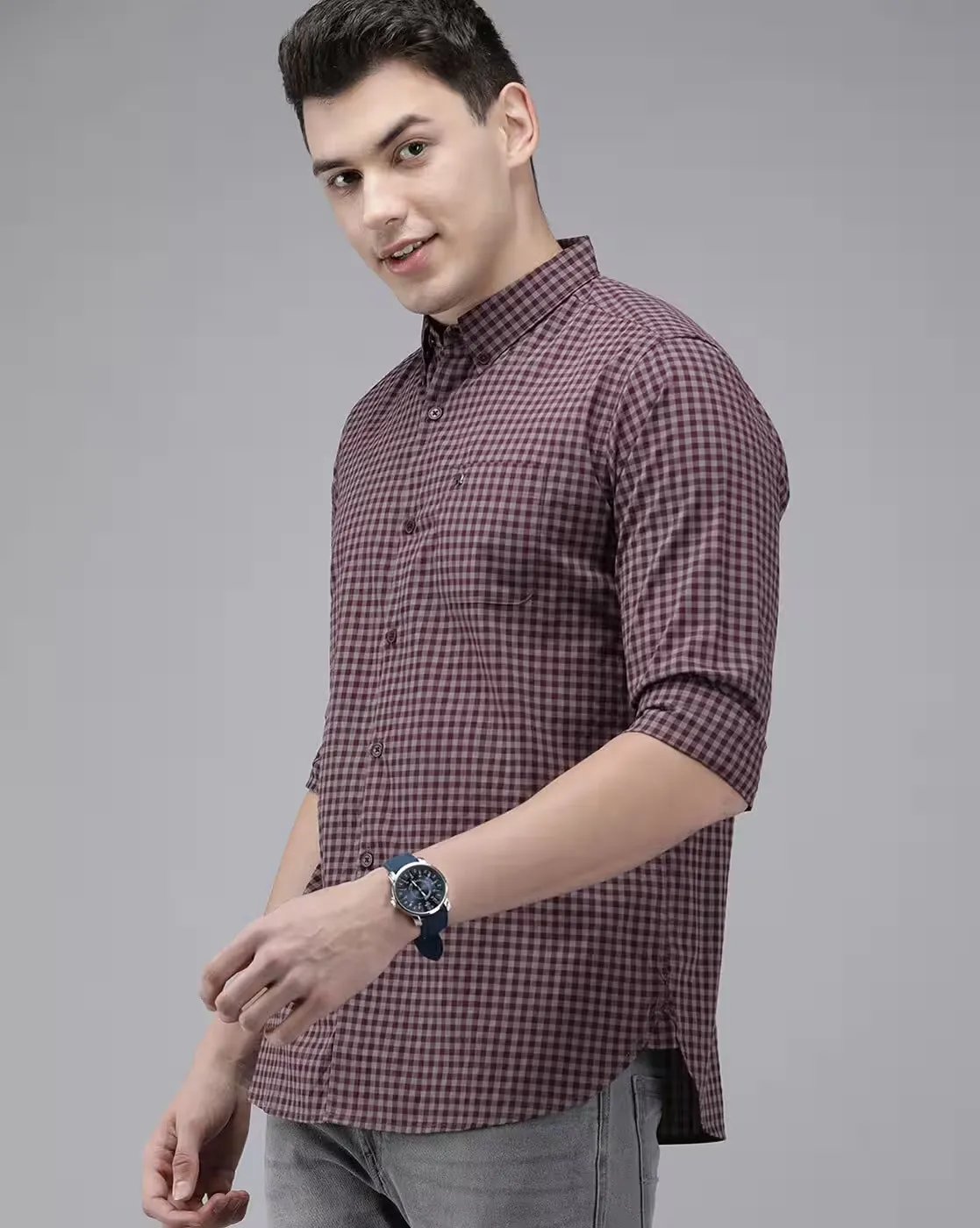 Maroon Gingham Executive Shirt — Smart-Casual with a Finance-Ready Edge