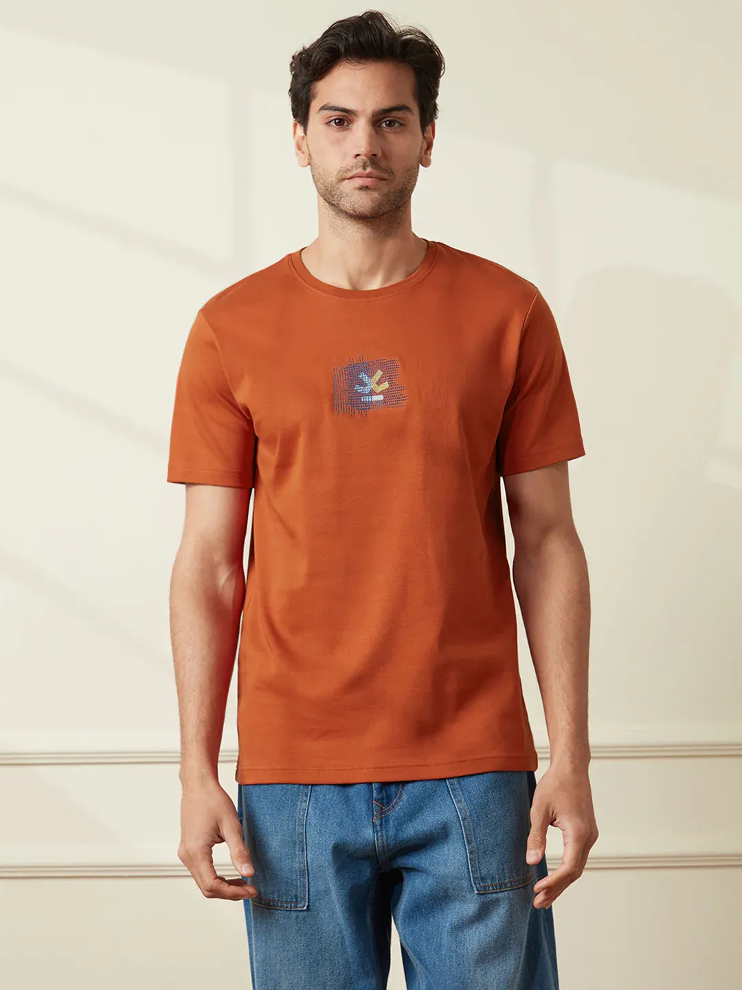 Men’s Rust Orange T-Shirt with Subtle Center Graphic - Image 5