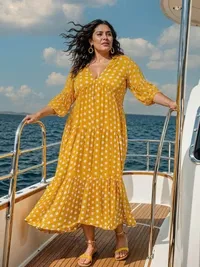 Sunshine Yellow Polka Dot Maxi Dress – Breezy Bohemian Trend with Premium Comfort - Image 4