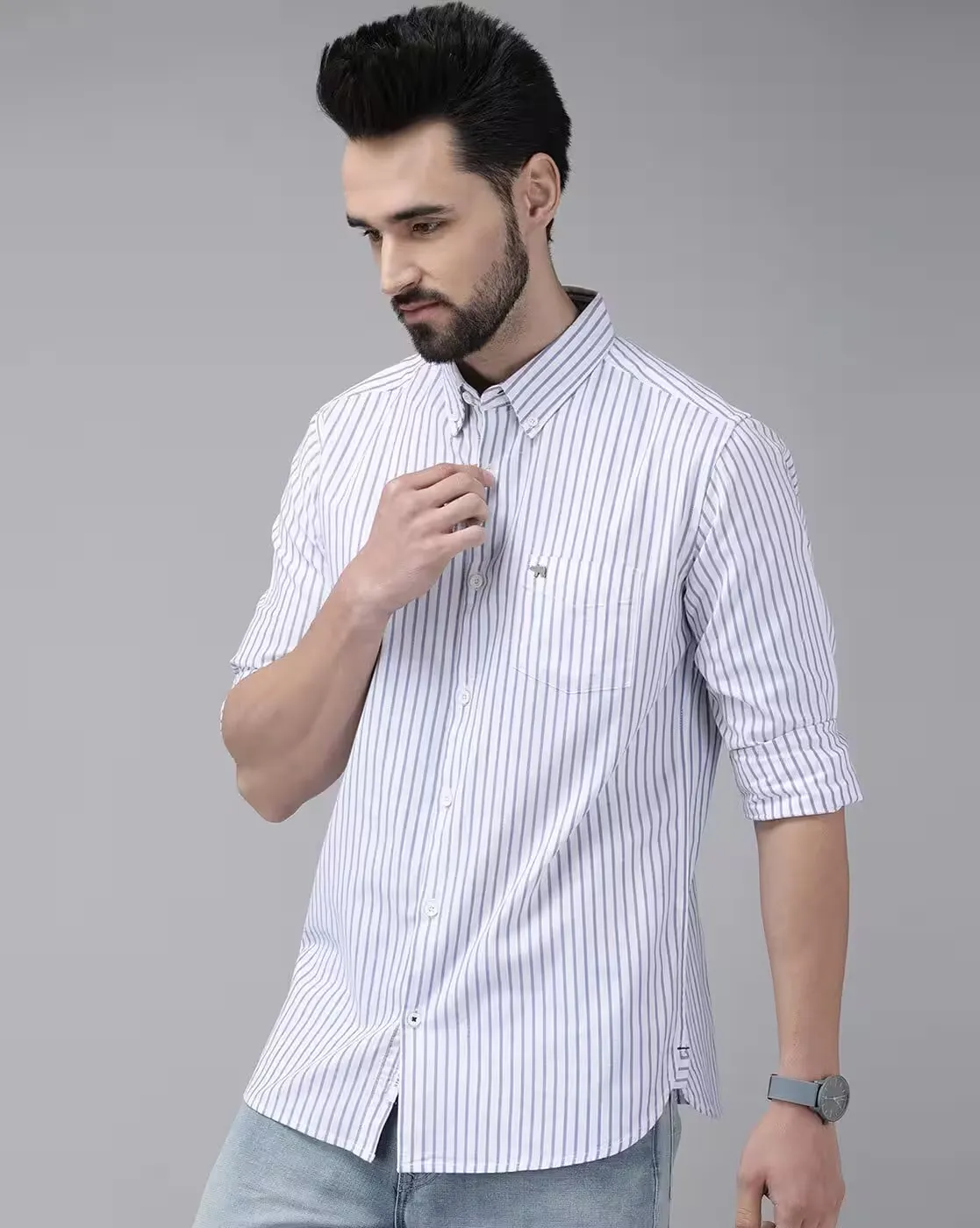 Classic White & Blue Pinstripe Button-Down Shirt — Timeless Elegance for Every Occasion - Image 2