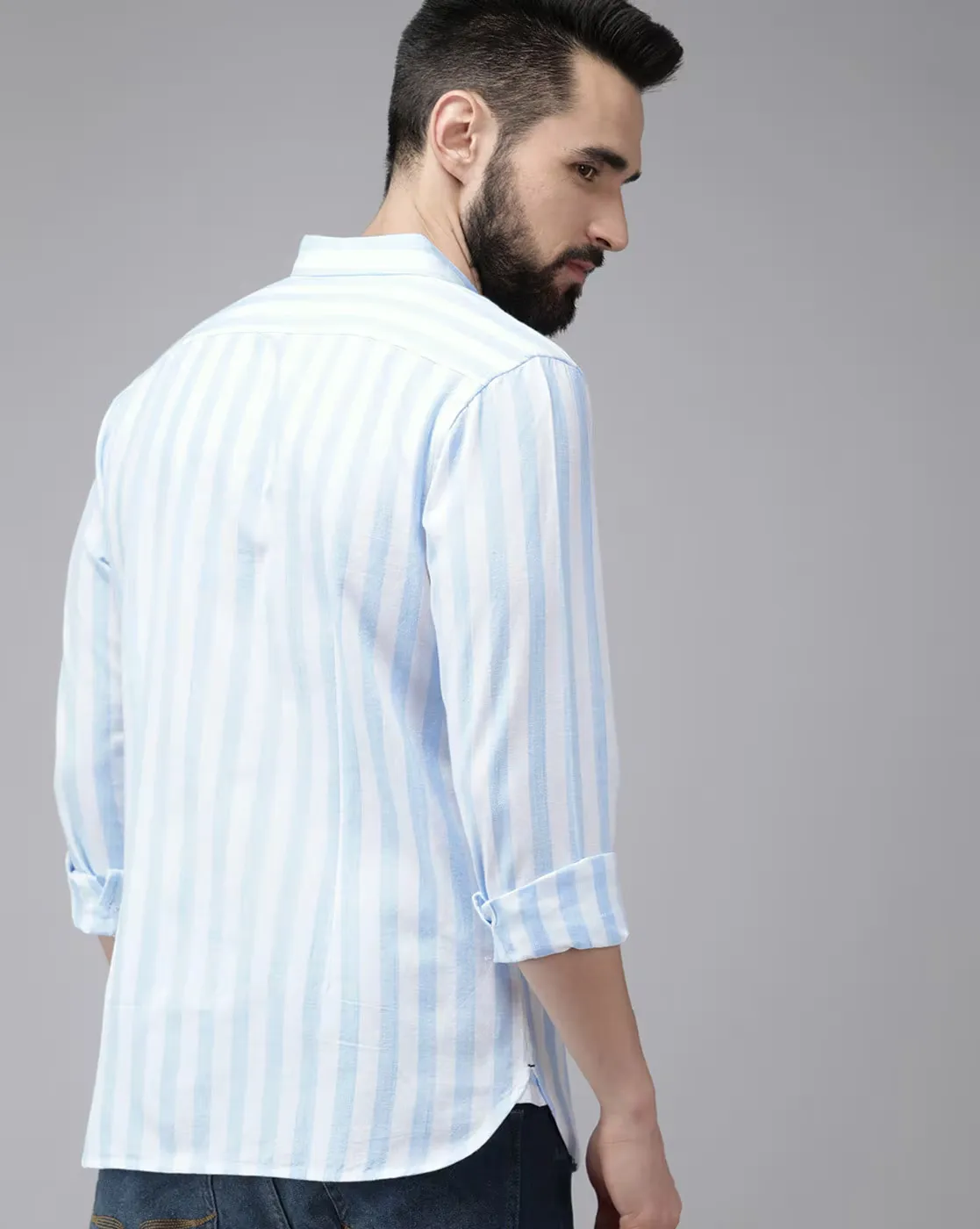 Sky Blue & White Vertical Stripe Cotton Shirt – Smart Casual Style with Global Business Appeal - Image 2
