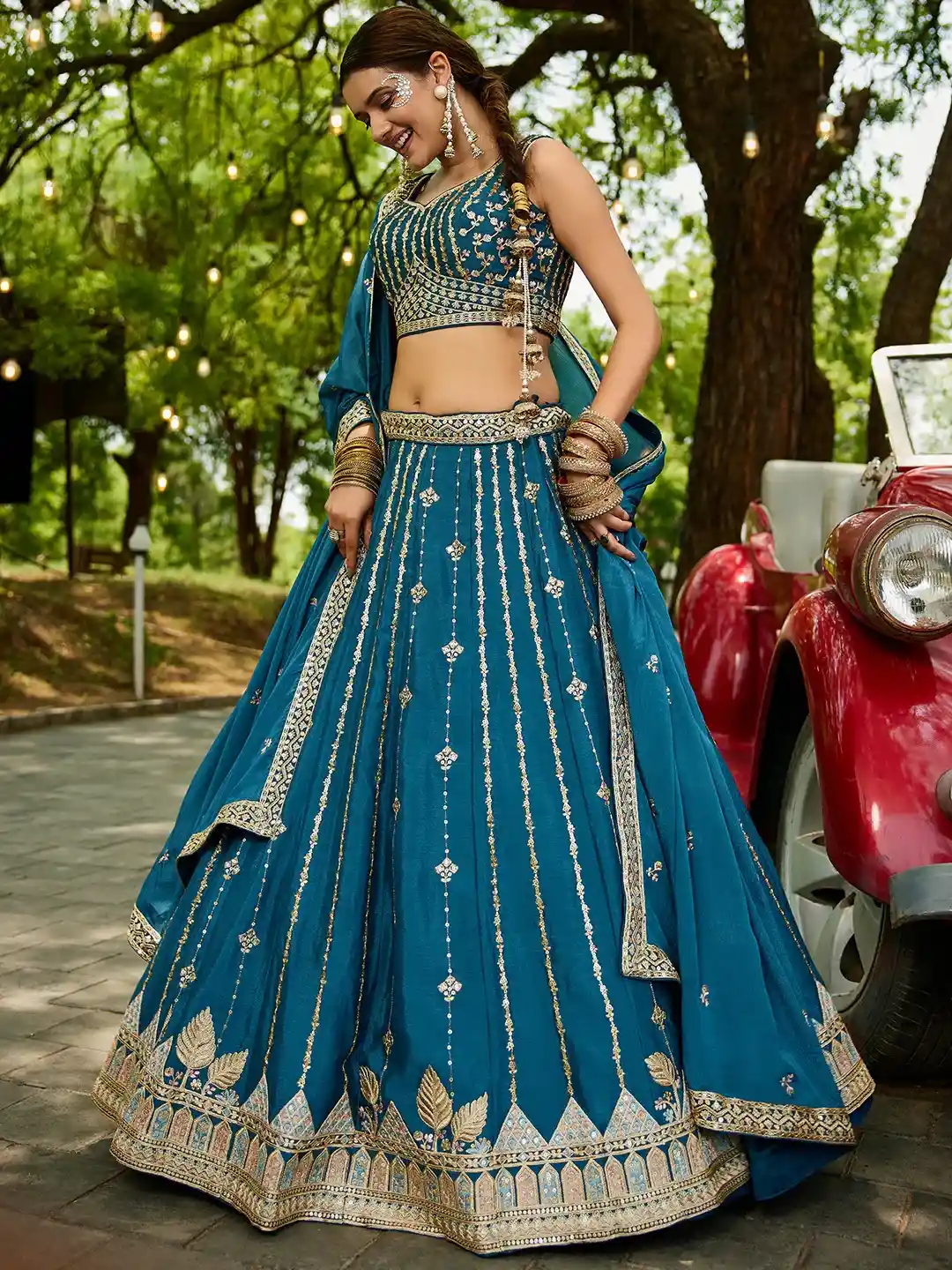 Elegant Teal Blue Embroidered Lehenga Choli Set – Radiate Grace and Grandeur - Image 4