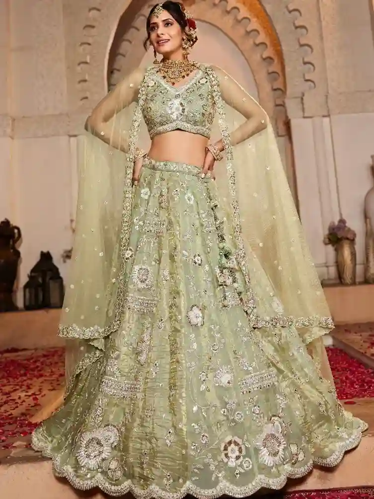 Designer Pista Green Lehenga Choli - Image 4