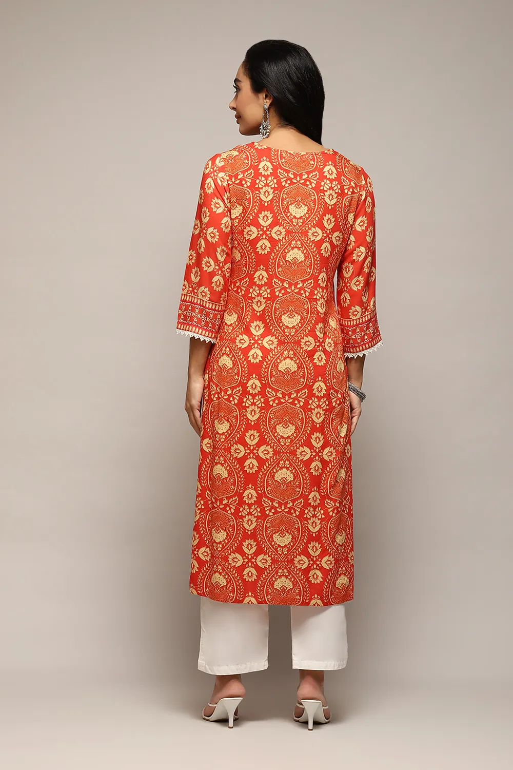 Radiant Sunset Luxe Cotton Kurta – Contemporary Ethnic Charm in Premium Orange Print - Image 4