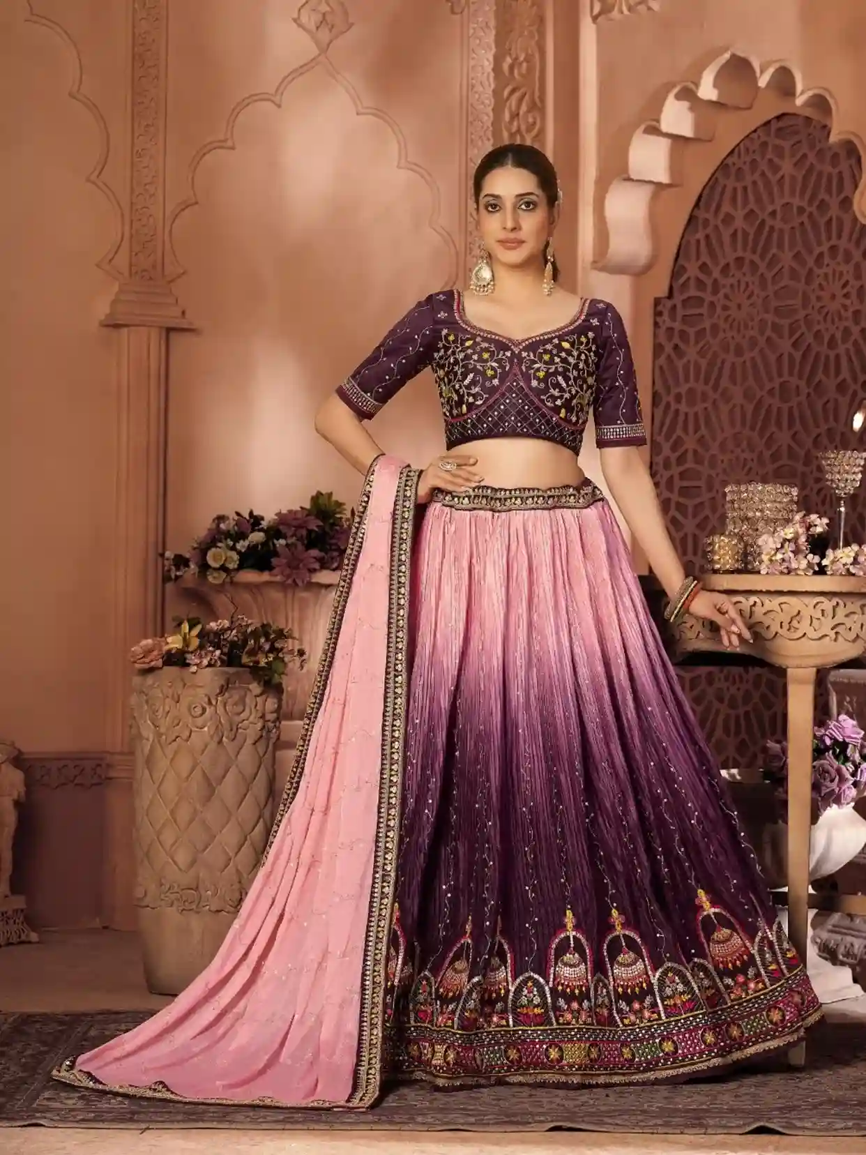 Royal Purple & Pink Ombre Bridal Lehenga Choli - Image 6