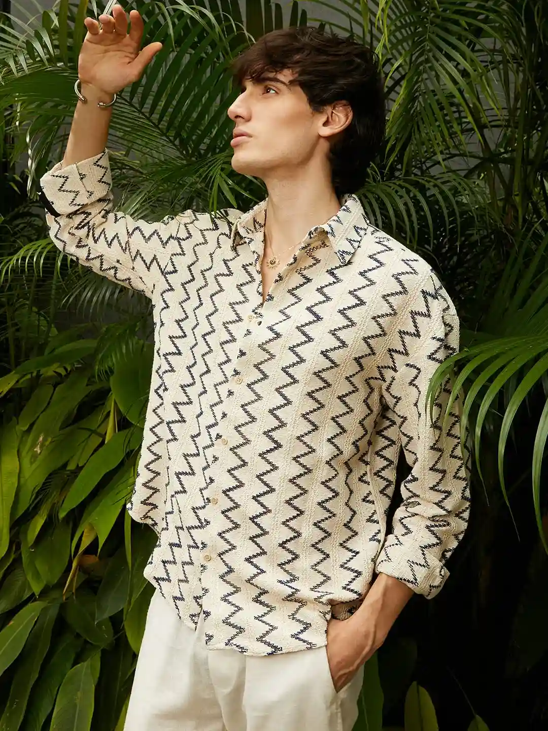 Sands of Manhattan – Luxe Zigzag Linen-Cotton Resort Shirt