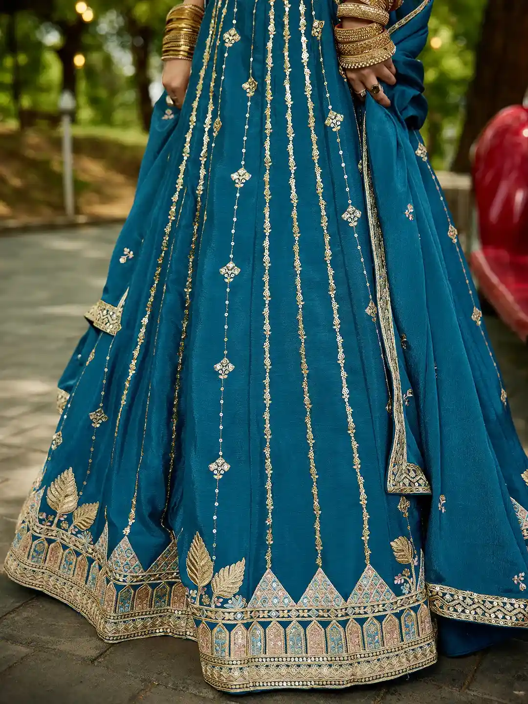 Elegant Teal Blue Embroidered Lehenga Choli Set – Radiate Grace and Grandeur - Image 5