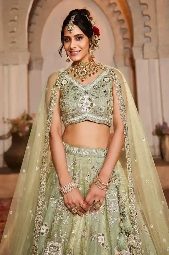 Designer Pista Green Lehenga Choli - Image 2