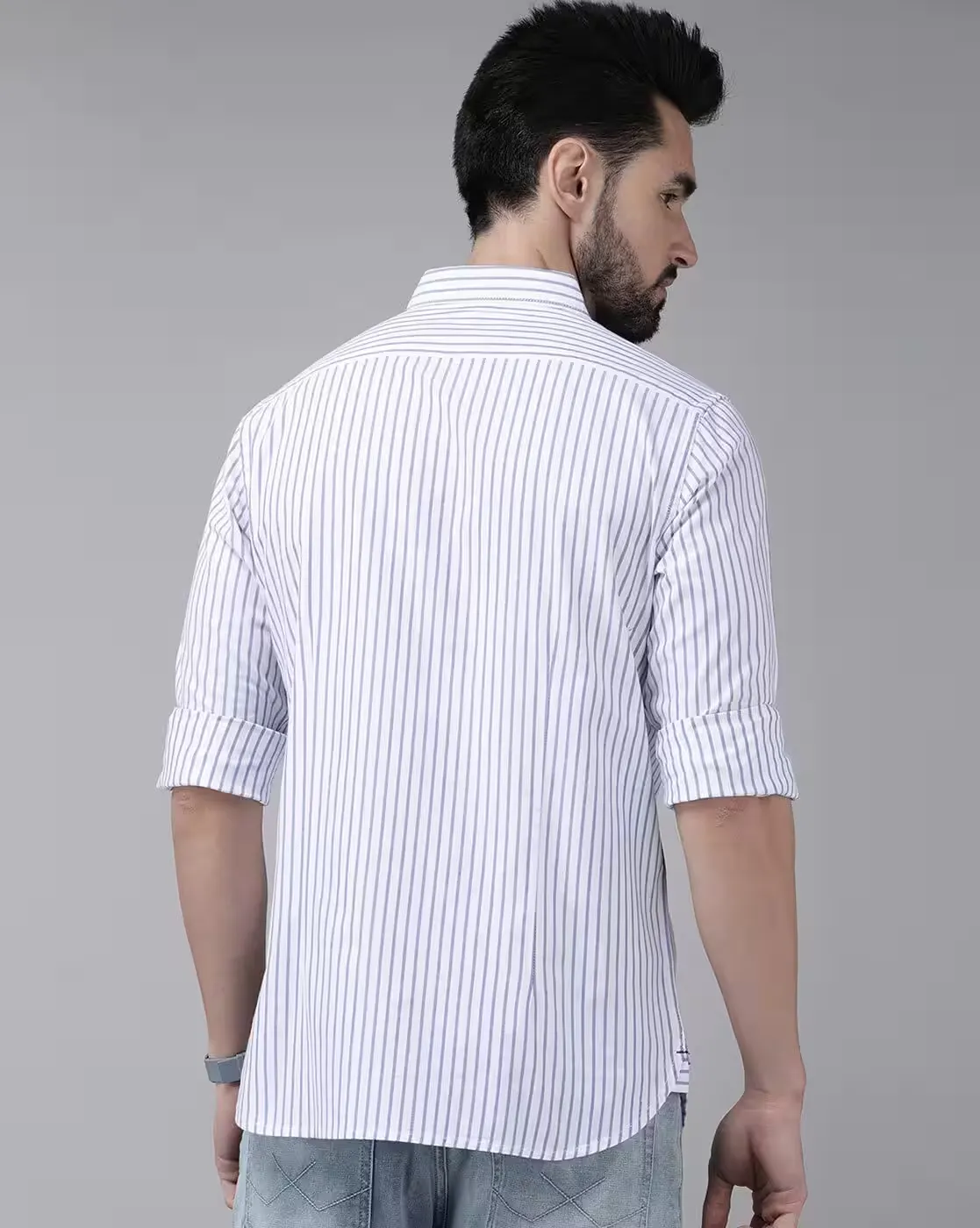 Classic White & Blue Pinstripe Button-Down Shirt — Timeless Elegance for Every Occasion - Image 3