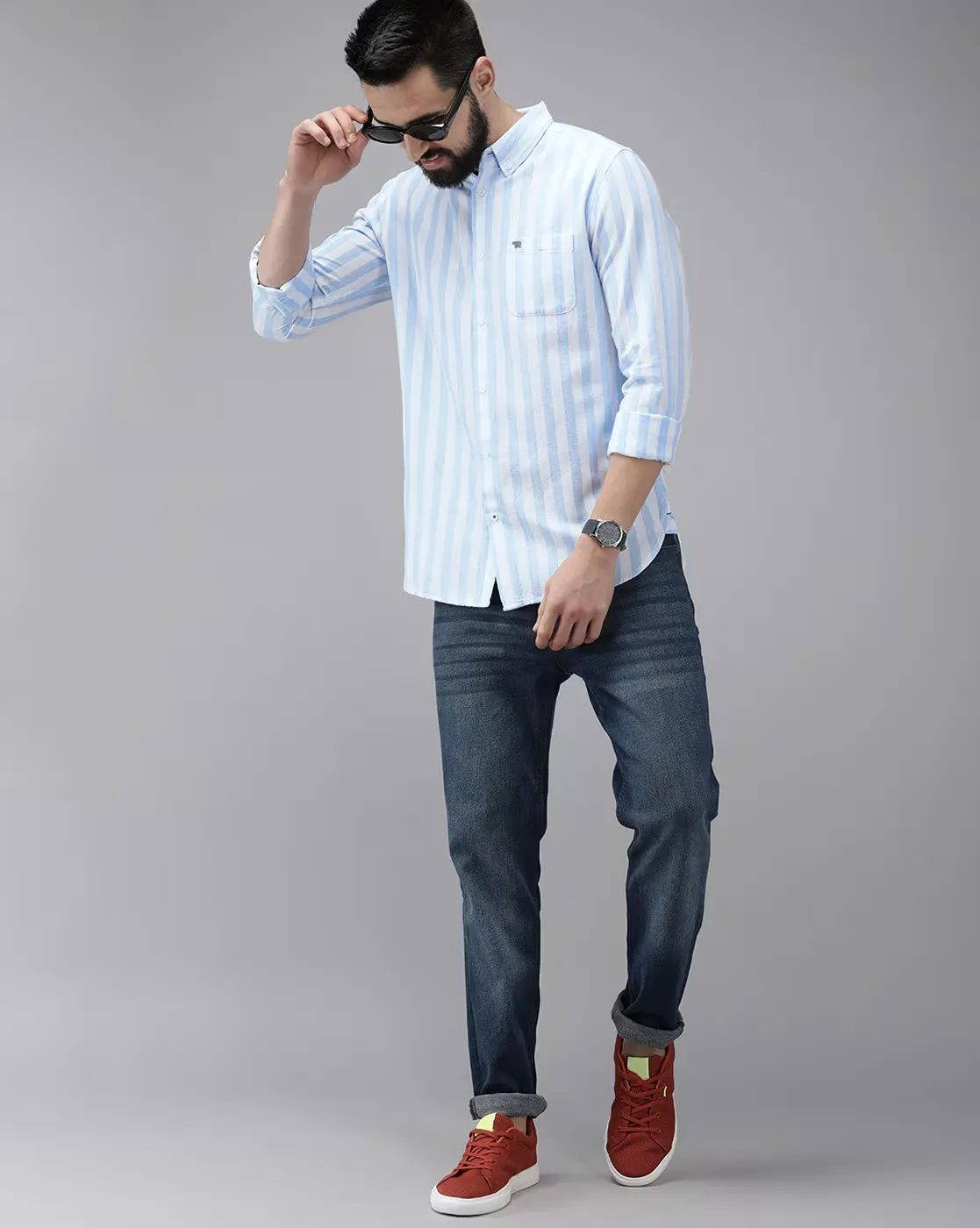 Sky Blue & White Vertical Stripe Cotton Shirt – Smart Casual Style with Global Business Appeal - Image 3