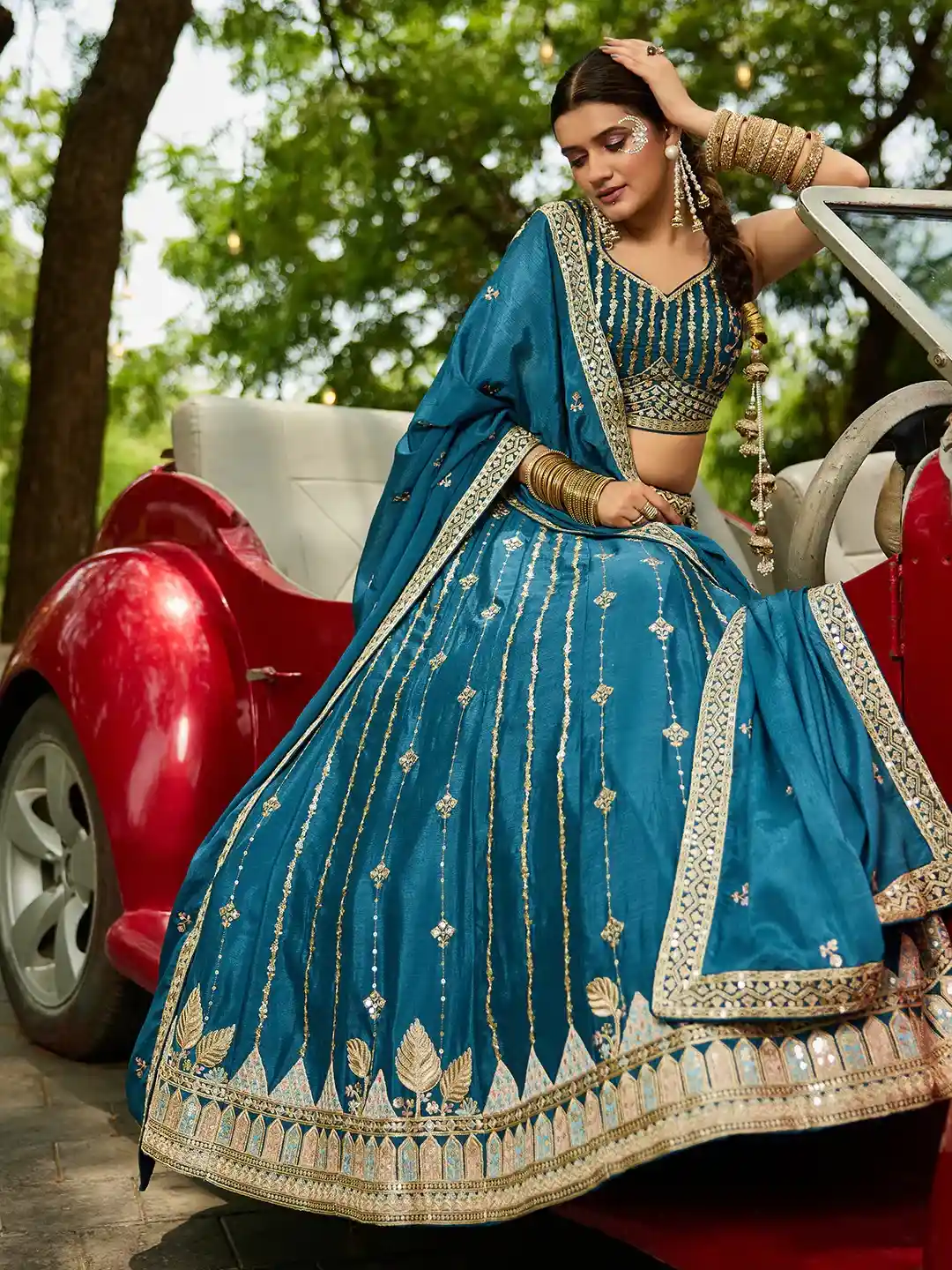Elegant Teal Blue Embroidered Lehenga Choli Set – Radiate Grace and Grandeur - Image 6