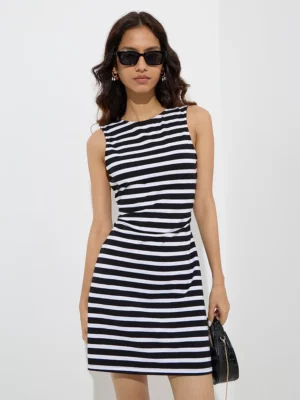 Black & White Stripe Sleeveless Mini Dress – Parisian Chic Meets Everyday Ease