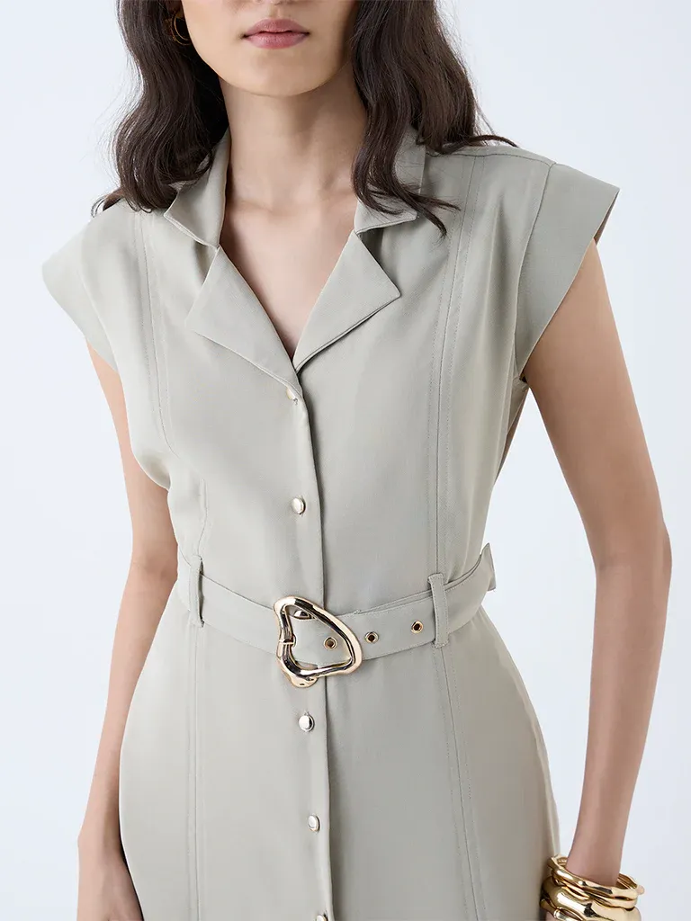 Capital Gains Belted Shirt Midi Dress – Ivory - Image 3