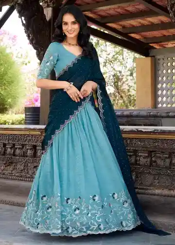 Sky Blue Embroidered Lehenga Choli – An Ethnic Masterpiece - Image 2