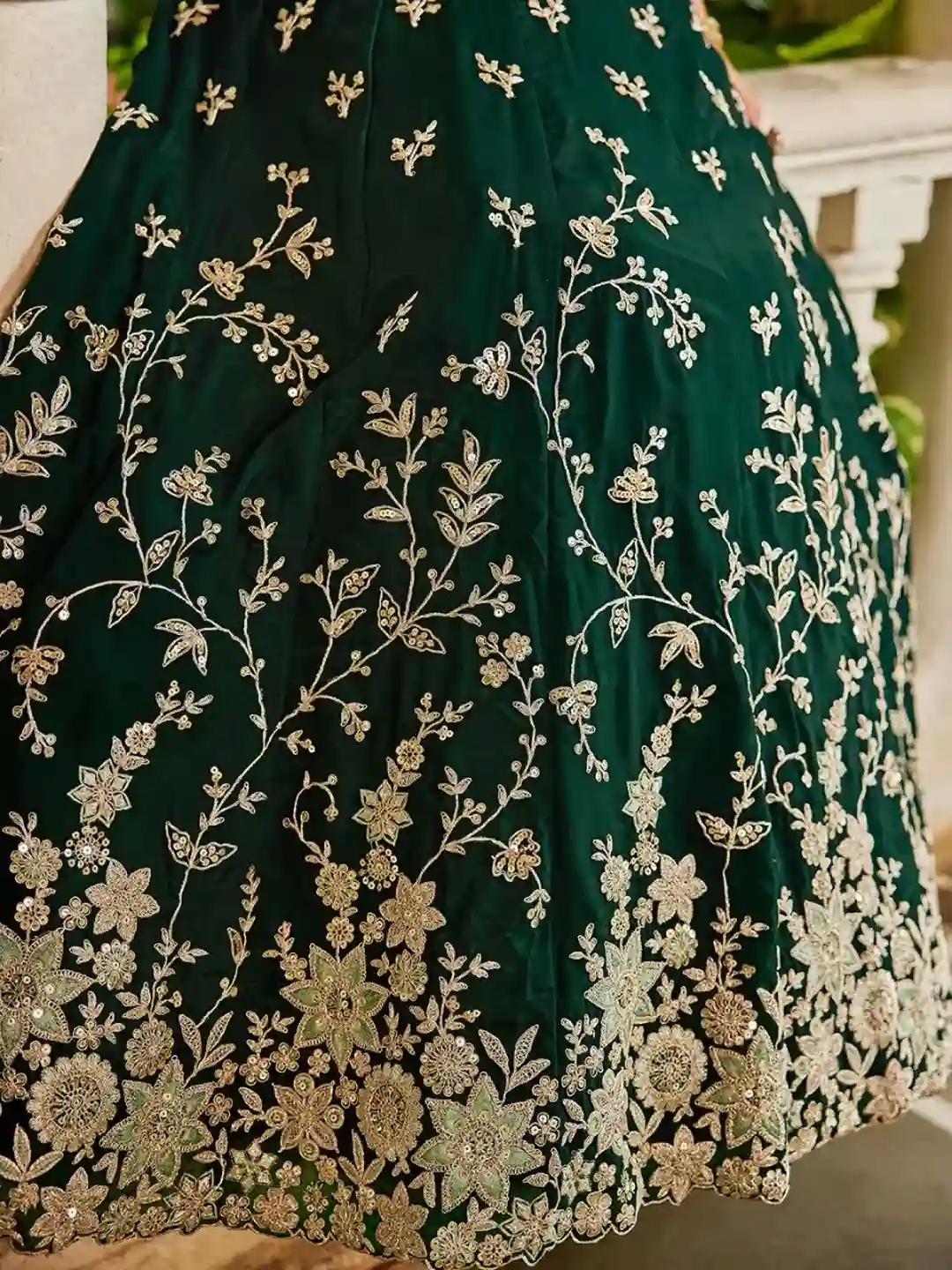 Emerald Green Organza Embroidered Lehenga Choli with Sky Blue Dupatta - Image 2