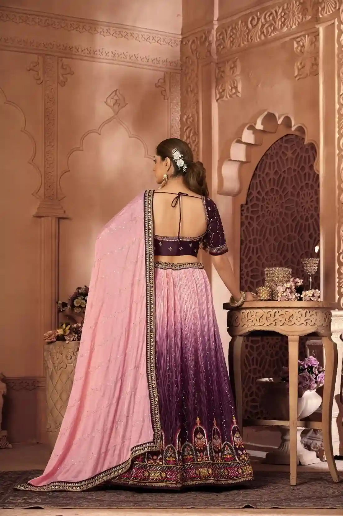 Royal Purple & Pink Ombre Bridal Lehenga Choli - Image 3