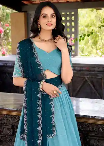 Sky Blue Embroidered Lehenga Choli – An Ethnic Masterpiece - Image 3