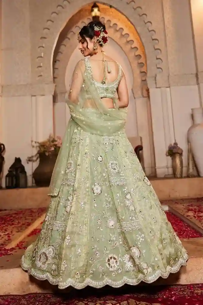 Designer Pista Green Lehenga Choli - Image 5