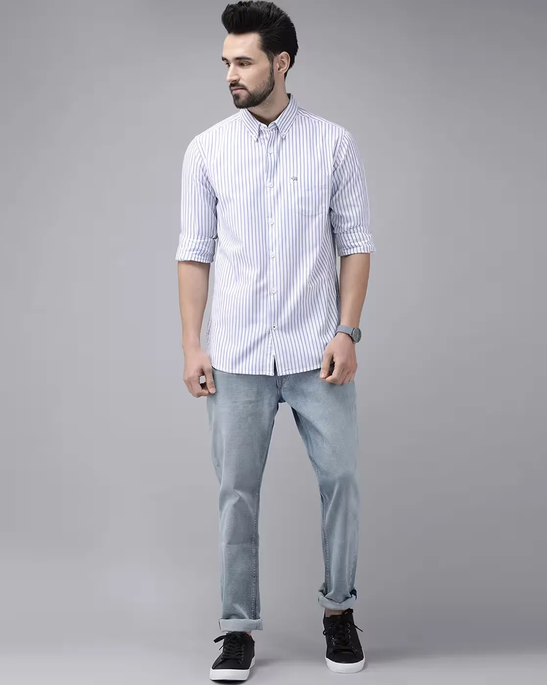 Classic White & Blue Pinstripe Button-Down Shirt — Timeless Elegance for Every Occasion - Image 4